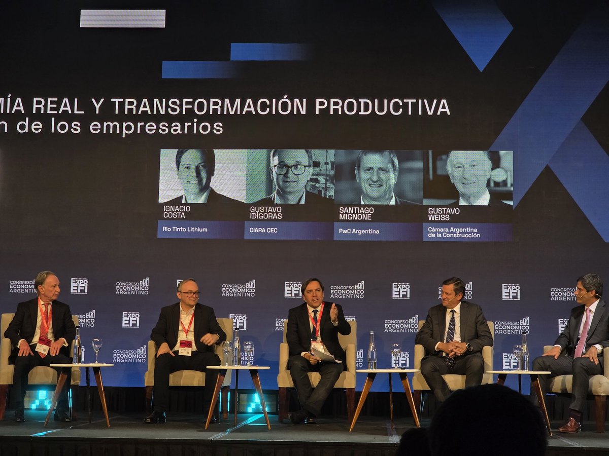 CamaraAceites's tweet photo. El presidente de CIARA-CEC, Gustavo Idigoras, compartió "la visión de los empresarios" en la expo EFI junto con Ignacio Costa, de Rio Tinto Lithium; @SJMignone, @PwC Argentina, y Gustavo Weiss, @CamarcoArg, con la coordinación de @josedel_rio @lanacion, en el Centro de Convenciones de Buenos Aires.