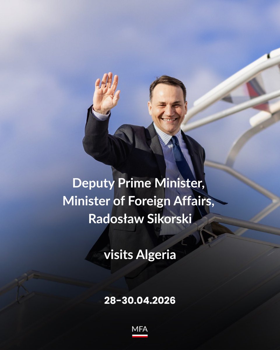 Deputy Prime Minister, Minister of Foreign Affairs <a href="/sikorskiradek/">Radosław Sikorski 🇵🇱🇪🇺</a> is departing for an official visit to Algeria, where he will meet with his Algerian counterpart, <a href="/AhmedAttaf_Dz/">أحمد عطاف Ahmed Attaf</a>, as well as President 🇩🇿 <a href="/TebbouneAmadjid/">عبدالمجيد تبون - Abdelmadjid Tebboune</a>.

Main objectives of the visit ⤵️ 🔹 Strengthening
