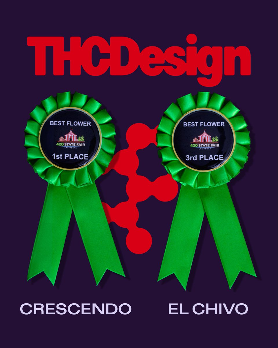 Big wins in Vegas. 🏆🌿
THC Design took the podium at @nuwulv’s @420statefair Green Ribbon Contest for 

Best Flower:
🥇 1st Place — Crescendo
🥉 3rd Place — El Chivo

Shoutout to our cultivation team for the craft behind it. 🌱
Proven quality. Award-winning flower.