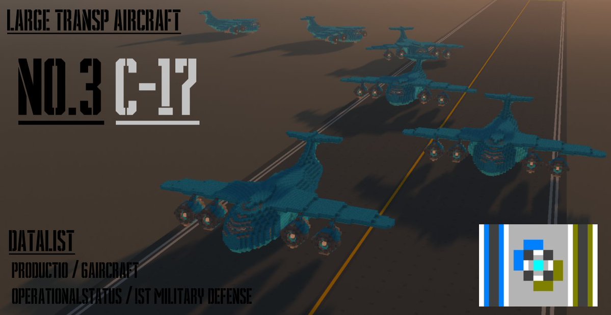 過去作_No.25
C-17 大型輸送機
我が軍で開発された大型輸送機で、米軍の「C‑17」を参考に設計された機体である。空路での戦車輸送を初めて可能にし、最大で空挺戦車1輌を搭載可能。開発当時は同盟国への増援輸送などで活躍していた。