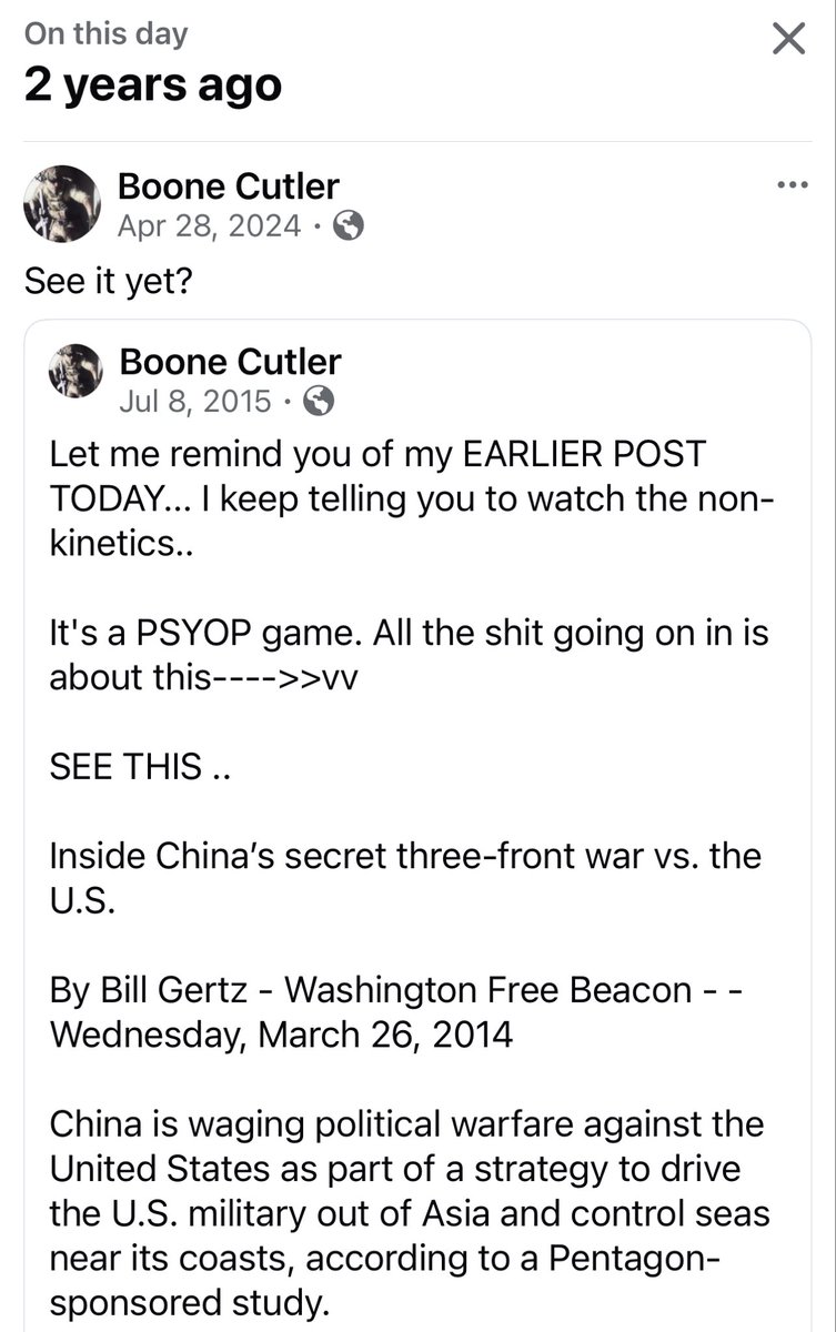 boonecutler's tweet image. FULL POST HERE:  👇
#5GW #CCP #UniParty

Let me remind you of my EARLIER POST TODAY... I keep telling you to watch the non-kinetics..

It's a PSYOP game. All the shit going on in is about this----&amp;gt;&amp;gt;vv

SEE THIS ..

Inside China’s secret three-front war vs. the U.S.

By Bill Gertz