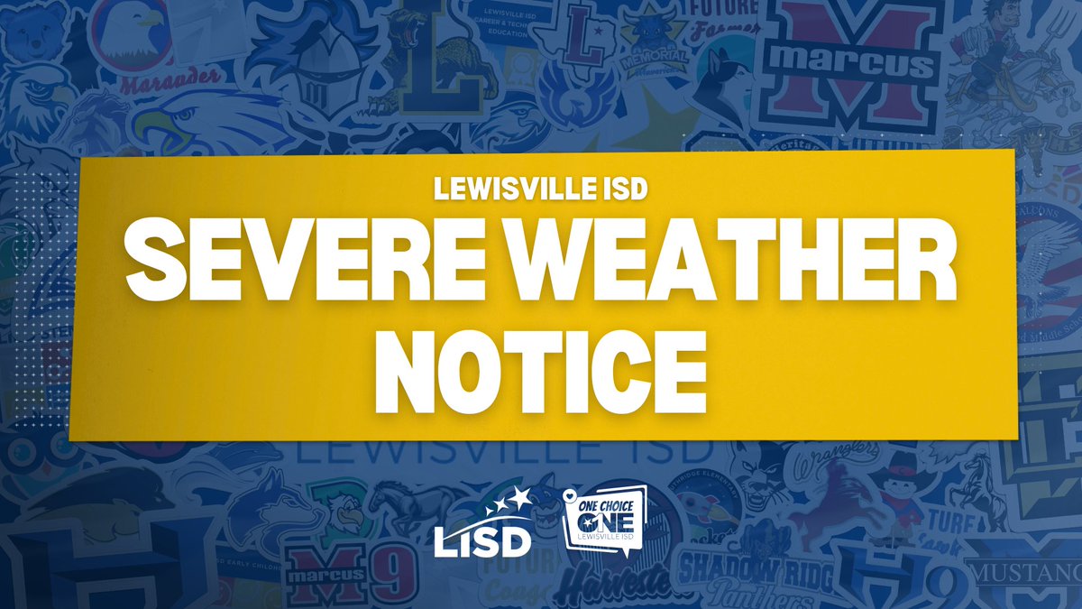 LewisvilleISD's tweet photo. LISD Families,

At this time, severe weather is expected to impact our area during afternoon dismissal. Please check your email to see how dismissal will be handled at your campus, as conditions can vary greatly across the district. (1/3)

🔗 https://t.co/D8MX4Lw7F8 https://t.co/7YKPJjmNJF