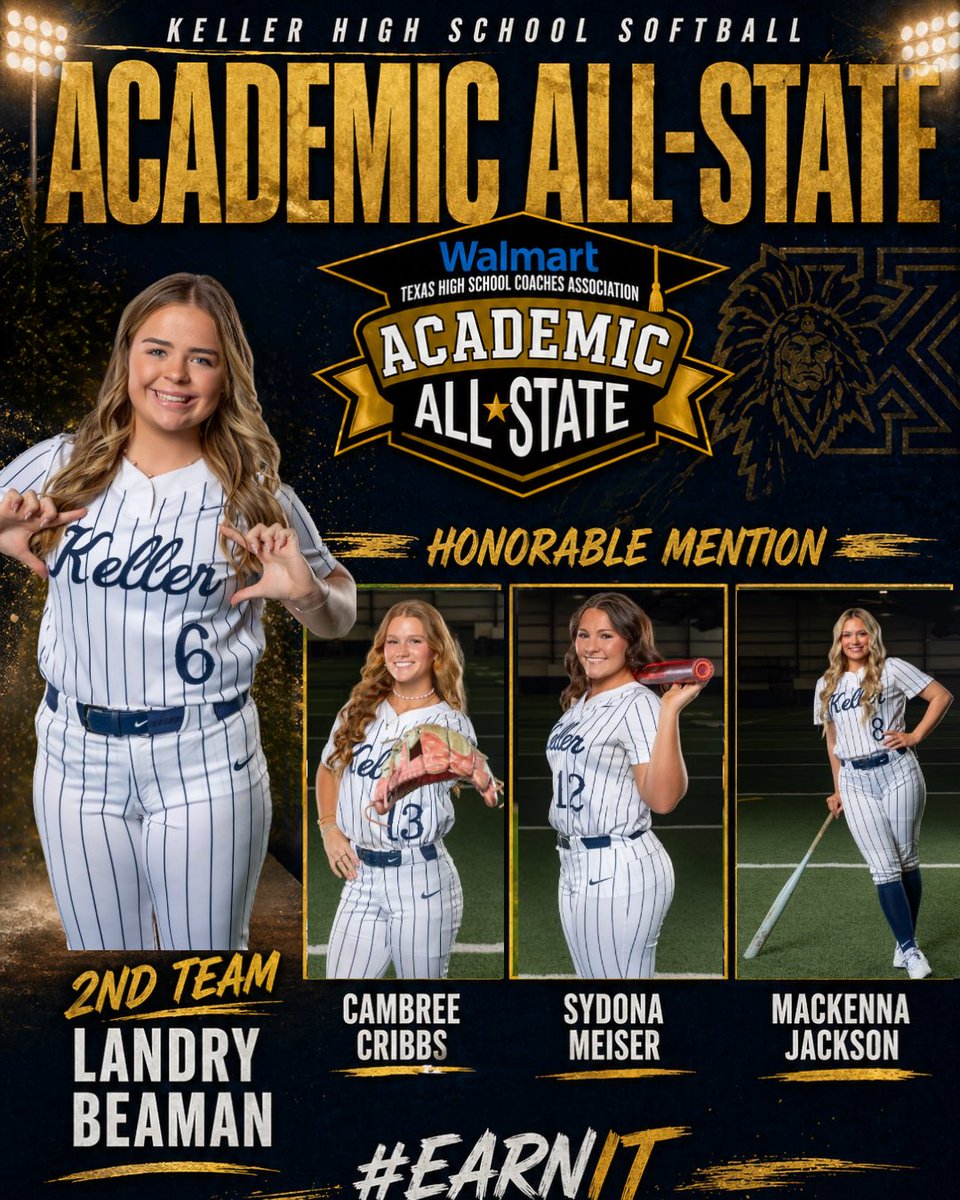 Keller_Softball's tweet photo. Keller Softball getting it done in the classroom too 📚🥎

Congrats to our THSCA Academic All-State honorees:
⭐ 2nd Team: Landry Beaman
⭐ Honorable Mention: Cambree Cribbs, Sydona Meiser, Mackenna Jackson

#WalmartAllState https://t.co/qESDSupRI7