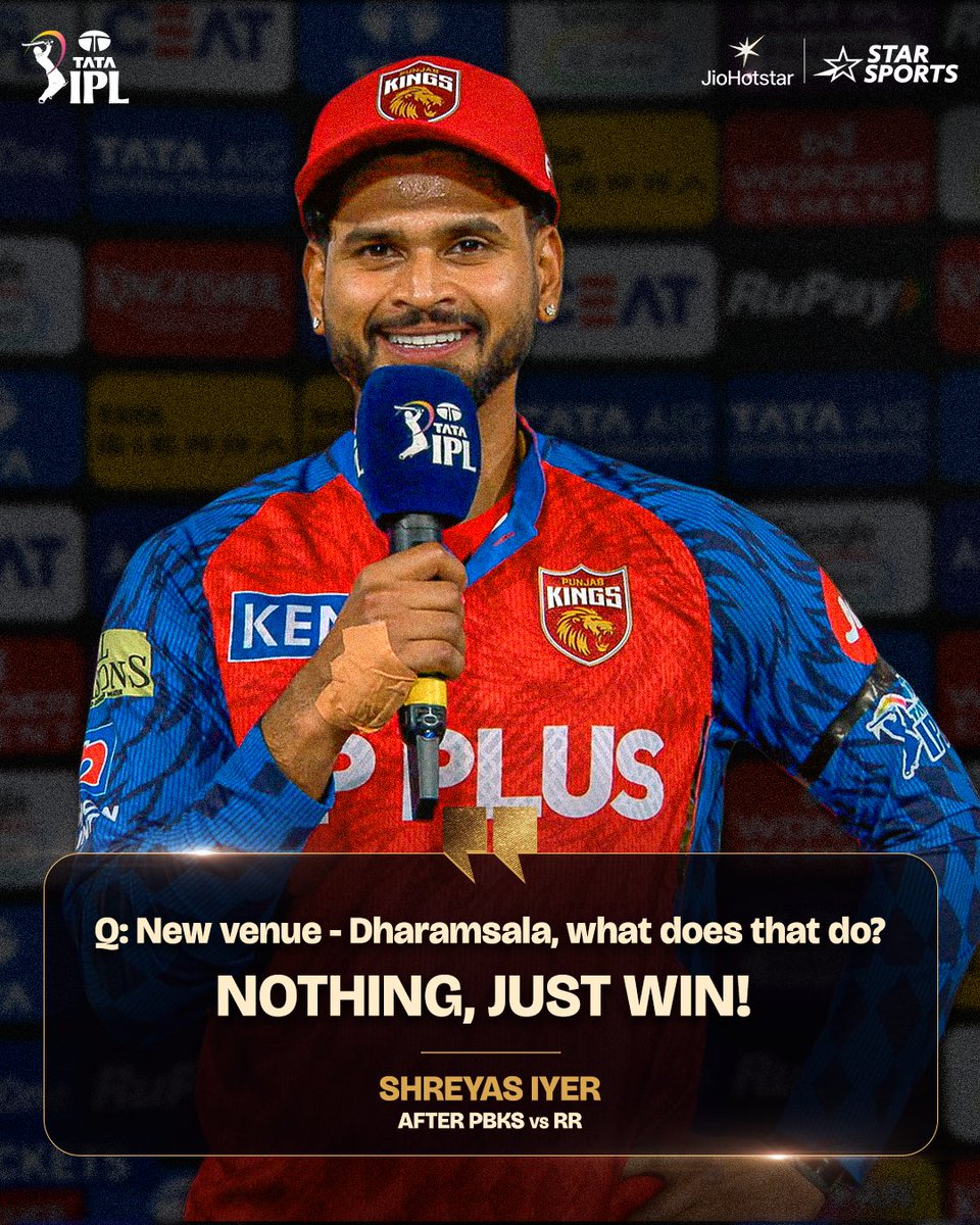 StarSportsIndia's tweet photo. May not be their night, but the Sarpanch mindset stays strong 👊

#TATAIPL 2026 | #PBKSvRR

#ShreyasIyer #ShubhamDubey #MarcusStoinis #RiyanParag #DonovanFerreira #YashasviJaiswal https://t.co/V5gBJ6i2LA