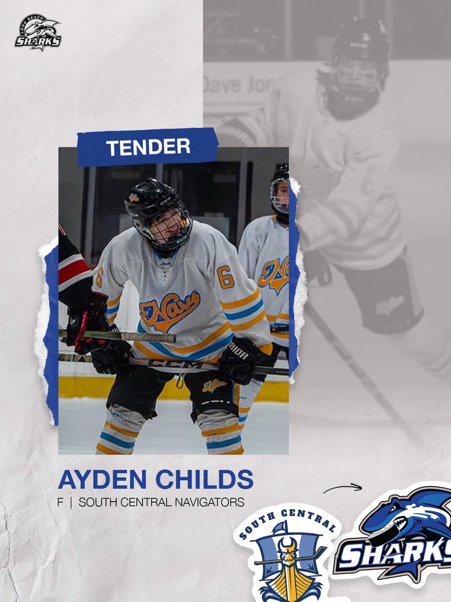 LongBeachSharks's tweet photo. TENDER ALERT! 🚨 The Sharks are pleased to announce a tender agreement with Ayden Childs for the 2026-27 season. Ayden currents plays for the South Central Navigators in Wisconsin. https://t.co/hBKS80r5cV