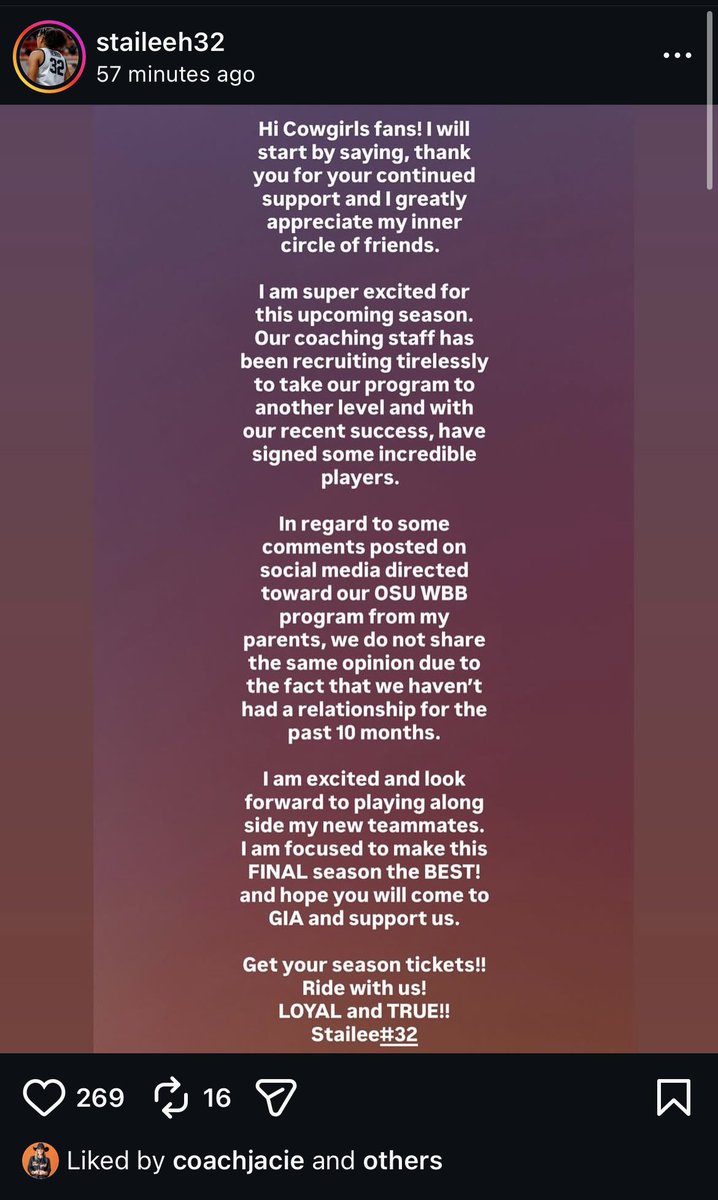 McclainBaxley's tweet photo. #OKState point guard Stailee Heard addresses comments made by others on social media earlier this month in an Instagram post. https://t.co/BENZwBpLwk https://t.co/0aQaofc3Qc