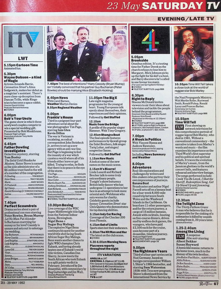 TvDidYouSee's tweet photo. #OnThisDay 23 May 1992 📺TV Listings
#KylieMinogue demonstrates her cooking skills in GIMME 5.
A bomb attack in #Casualty.
#AmandaBarrie is Wayne Dobson's assistant in A KIND OF MAGIC.
#RayBrooks' GROWING PAINS continues.
#KevinDillon stars in adventure serial FRANKIE'S HOUSE. https://t.co/5I5qsjI2WQ