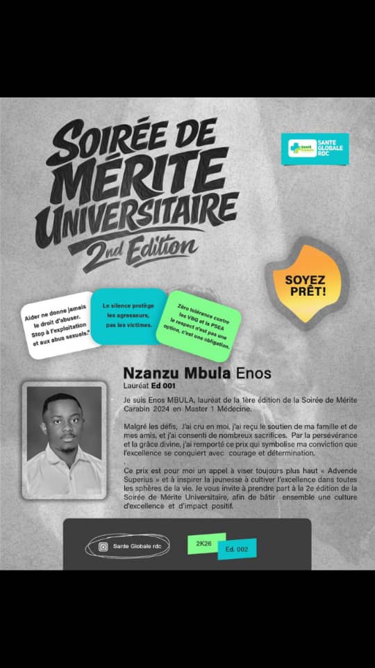 enosmbula's tweet photo. La 2ème édition de la Soirée de Mérite Universitaire est en route ! 🔥
Après une première édition mémorable, on revient encore plus forts.
Nanzu Mbula Enos, Lauréat Ed 001, nous inspire :
« Ce prix est pour moi un appel à viser toujours plus haut… https://t.co/UDcSJL5NZs