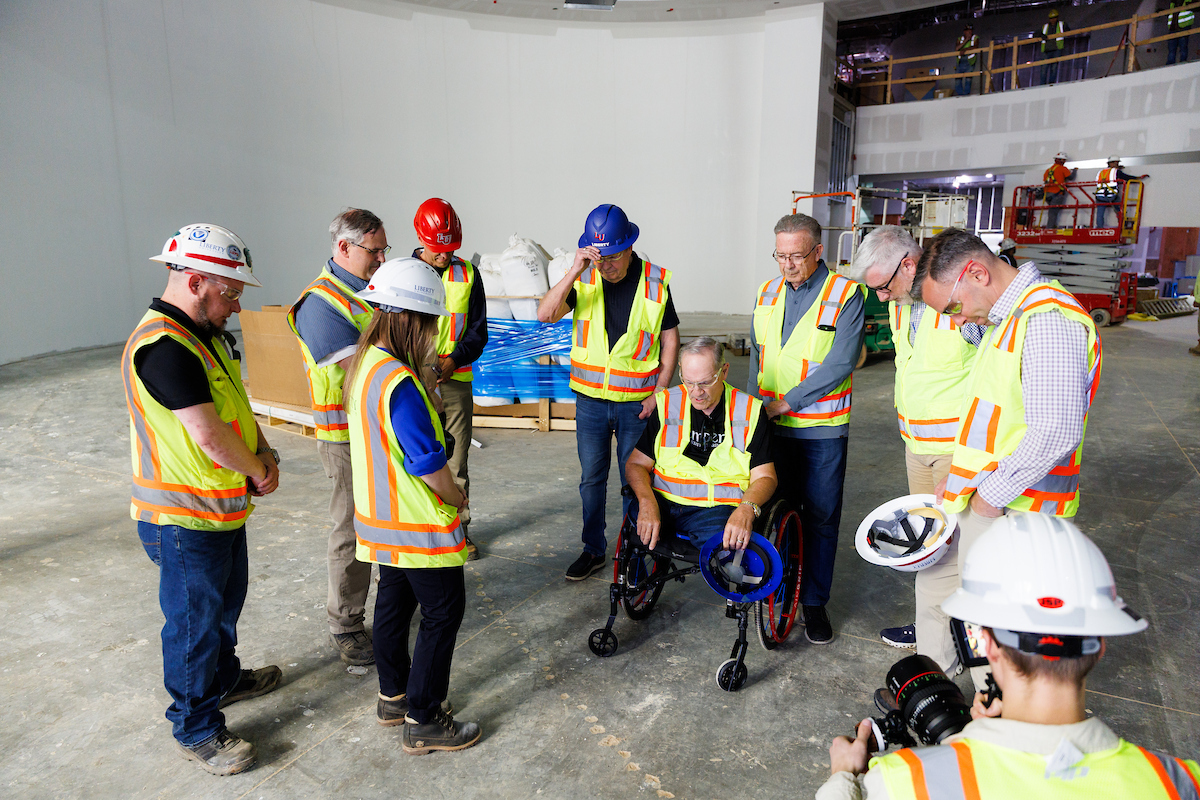 JerryPrevoLU's tweet photo. What a privilege to see the progress of The Champion Center firsthand! I was joined by the team working on this project and members of university leadership, where we learned more about the space — and took time to ask for God’s blessing on these amazing efforts. https://t.co/EBfpqZvBEI