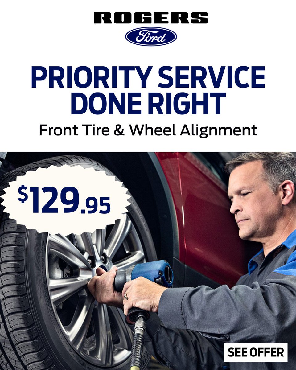 RogersFord_TX's tweet image. Front Tire and Wheel Alignment for $129.95. Improve handling, extend tire life, and keep your drive running efficiently.

 📞 (432) 694-8801
 🔗 tinyurl.com/bp9dxcue 

#RogersFord #FordService #WheelAlignment #ServiceSpecial #ReadySetFord
