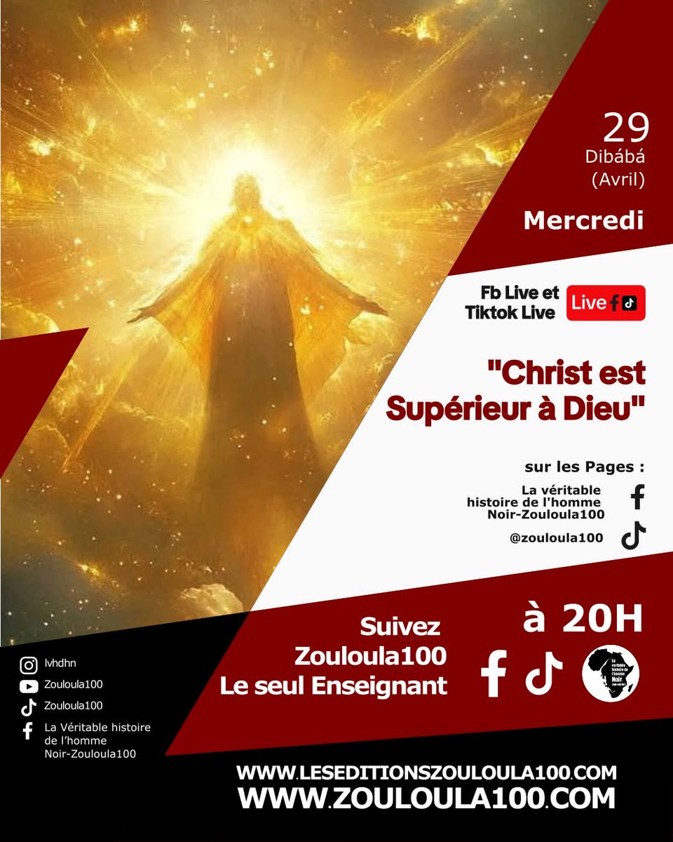 GadjiKurse225's tweet image. Rdv sur : « La véritable histoire de l’homme Noir-Zouloula100 facebook.com/profile.php?id… » et sur « tiktok.com/@zouloula100zo… » 
Ce mercredi 29/04 à 20h #live #dieu #christ #religions #kemit