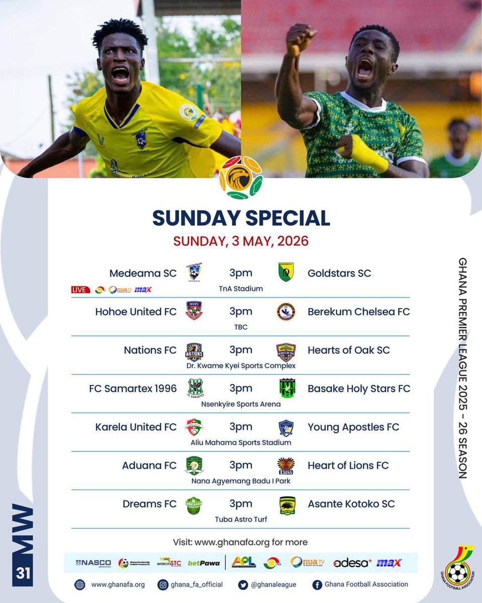 GhanaLeague's tweet image. 😉And of course what you’ve been waiting for. Sunday Special returns this weekend. 

Which games will you be watching?

#GPL #GPLMW31