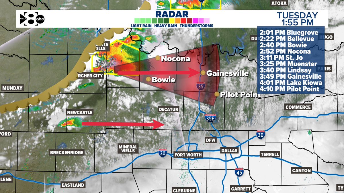 collinmyerswx's tweet image. 2:00pm - Supercells have started to fire off of the dryline. The cell near Wichita Falls went severe in about 15 minutes. 
These could move into the #DFW metroplex before 4-5pm. 

Very large hail is the primary risk. 
#txwx
#dfwwx
@wfaa