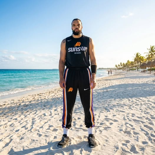 DapperDanMan63's tweet photo. Dillon Brooks staring down random people on the beach in Cancun after getting eliminated by the Thunder. https://t.co/blZYecZco6