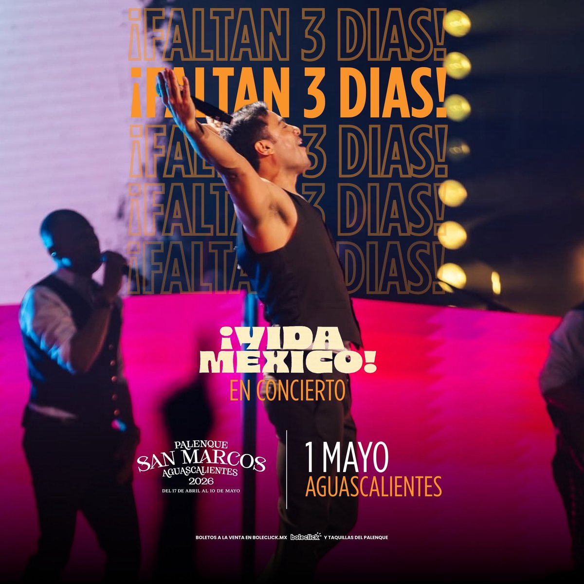 A 3 días de cantar junto a <a href="/_CarlosRivera/">Carlos Rivera</a> en el Palenque de la #FNSM2026. 🤎✨ #VidaMexicoTour 

Boletos disponibles en taquillas del Palenque y a través de boleclick.pagatusboletos.com/tickets/es/ent… 🎫