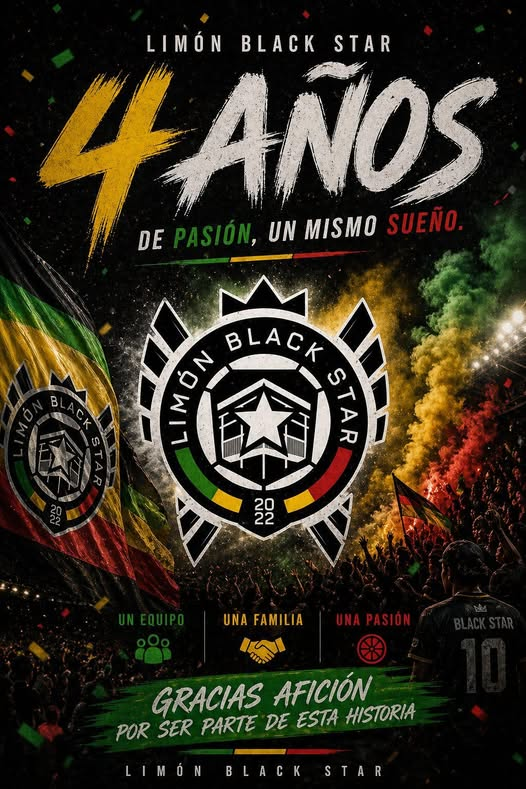LimonBlackStar's tweet photo. ¡Hoy estamos de aniversario!
Hoy cumplimos 4 años
Hace 1461 días nacimos. Fue el jueves 28 de abril del 2022.
Y seguimos vivos, hoy no luchamos en las canchas, nuestra lucha por ustedes limonenses la damos en Tribunales, en el Registro, en donde sea necesario. https://t.co/cNtRF7KJ3c