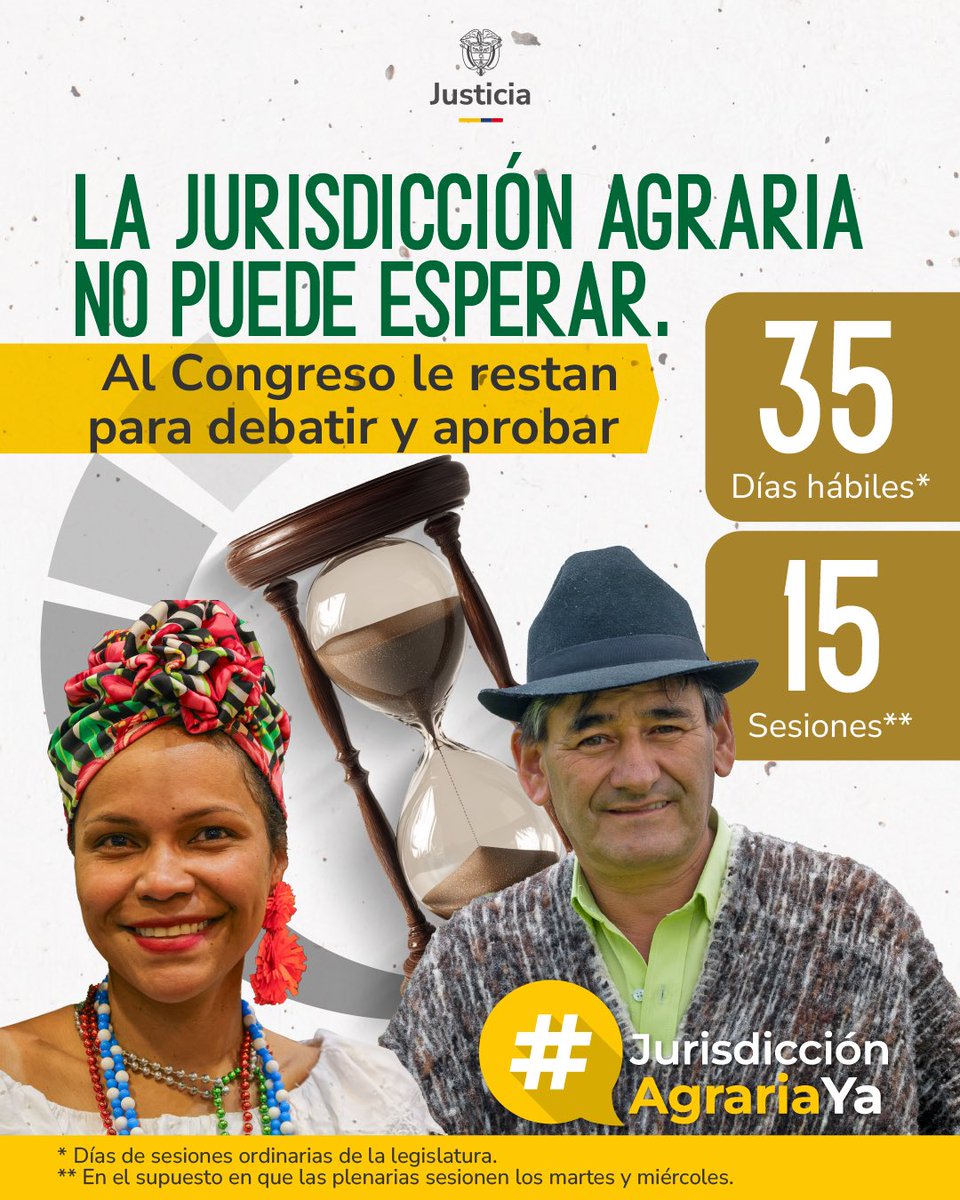 La #JurisdicciónAgrariaYa no divide al país, lo reconcilia con su campo. 🌽

Cuando los conflictos por la tierra se resuelven con justicia, no con violencia, gana Colombia 🇨🇴.

La <a href="/CConstitucional/">Corte Constitucional</a> ya marcó el camino, es momento de completar la Jurisdicción Agraria. 🌾
El