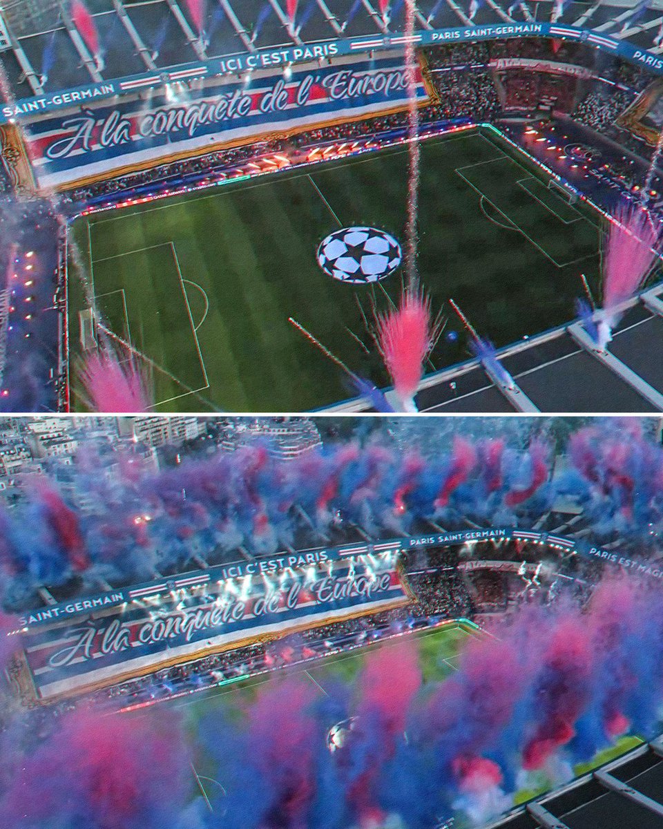 Ligue1_ENG's tweet photo. PSG’s fire tifos for the #UCL semi-final in Paris ❤️‍🔥🎆 https://t.co/rnSV9qotaU