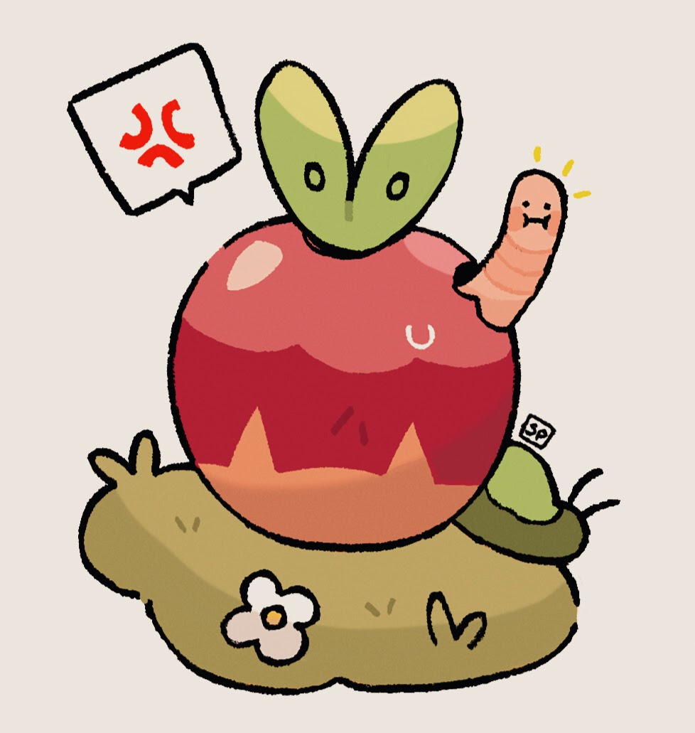 specterprincee's tweet image. New roommate I guess 🍎🪱

Stickers coming soon (sometime next month)! Any merch purchase or c0mmission will help me move out faster^^ 🔗s to my sh0p and K0fi are in my bio!
#pokemon #art #doodle