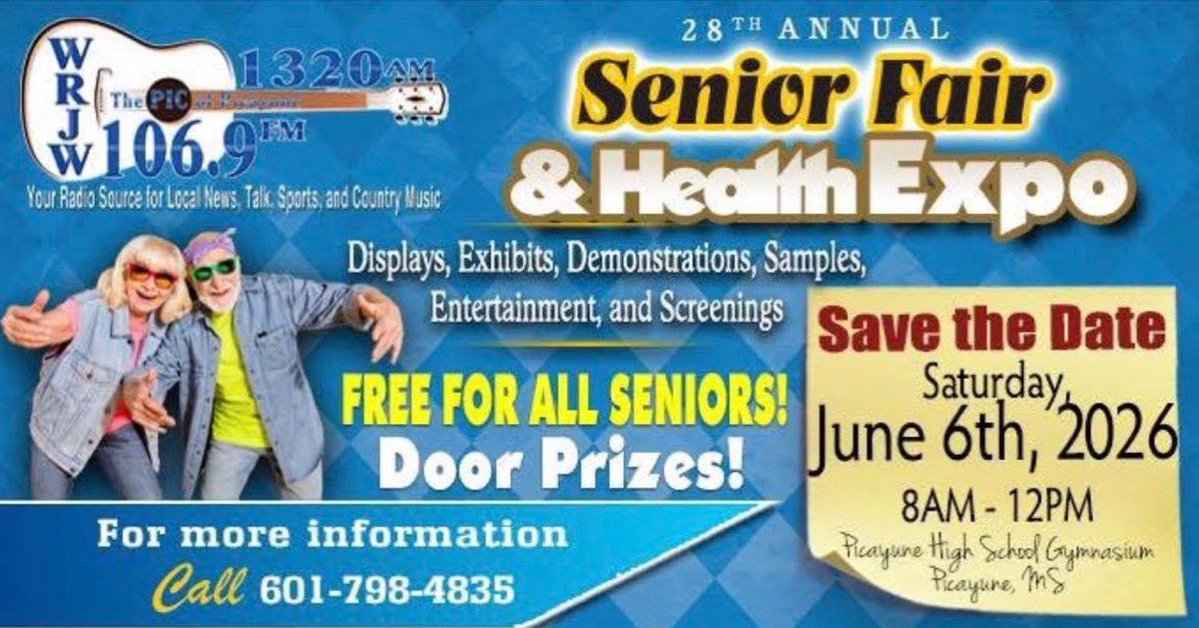 wrjw's tweet image. If you are a senior citizen and a fan of our Southern Senior magazine, come join us Saturday, June 6th at Picayune Memorial High School Gym for the Senior Citizen Fair &amp;amp; Expo!

You don’t want to miss this! See you there! 

#wrjwradio #seniorcitizens #southernsenior #picayune