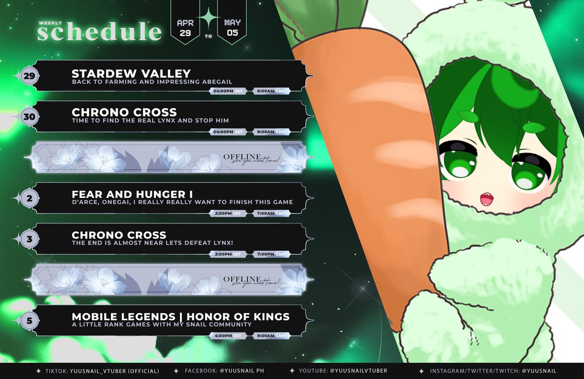 Yuusnail's tweet photo. New Stream Schedule Dayo! (n_n)  April 29 - May 05, 2026 https://t.co/iWm65YgY17