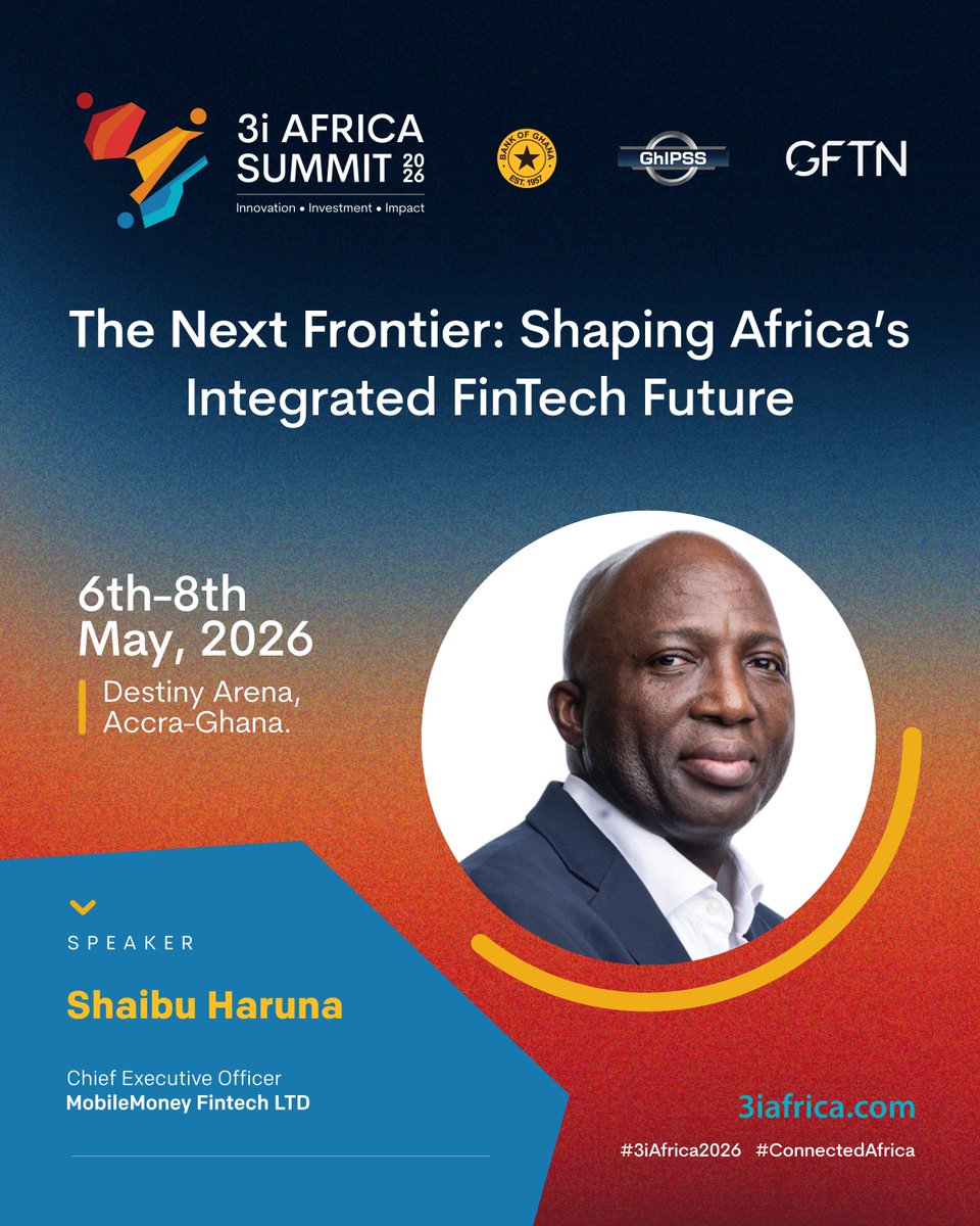 kwekutech's tweet photo. what happens when you put the COO of @PiggyVestBiz, the CEO of @theFlutterwave, @BinanceAfrica's Head of Legal, and the CEO of MobileMoney Fintech in the same room?

industry-changing decisions.
breakthroughs that no single company could reach alone.
solutions to problems each of them has been bumping into from different sides of the same wall.

that is exactly what the @3iafricasummit 2026 is architecting. Accra. Destiny Arena. May 6-8.

the people building Africa's financial future are converging. 🌍