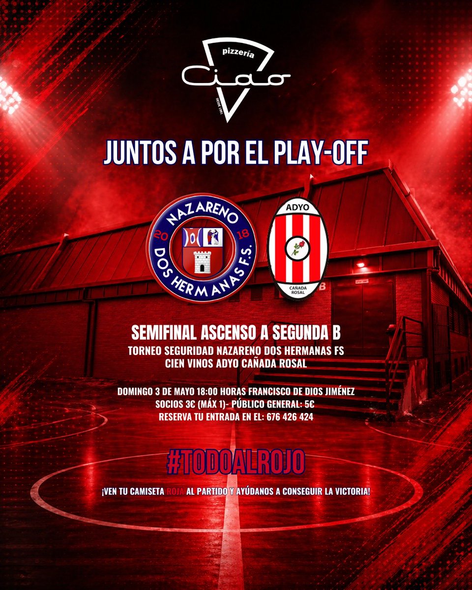 NazarenoDHFS's tweet photo. 🗣️ @PizzeriasCiao  : «A darle caña»

💪🏻 Un nuevo mensaje de apoyo de otro de nuestros queridos patrocinadores. Chico también cuenta con sus entradas para vivir el play-off de ascenso a Segunda B. 
¡Haz como Pizzería Ciao y vente a disfrutar el próximo domingo a las 18.00 horas de la semifinal del play-off de ascenso ante Cien Vinos ADYO Cañada Rosal

📲 ¡Contactamos en el 676 426 424 y hazte con tus entradas!