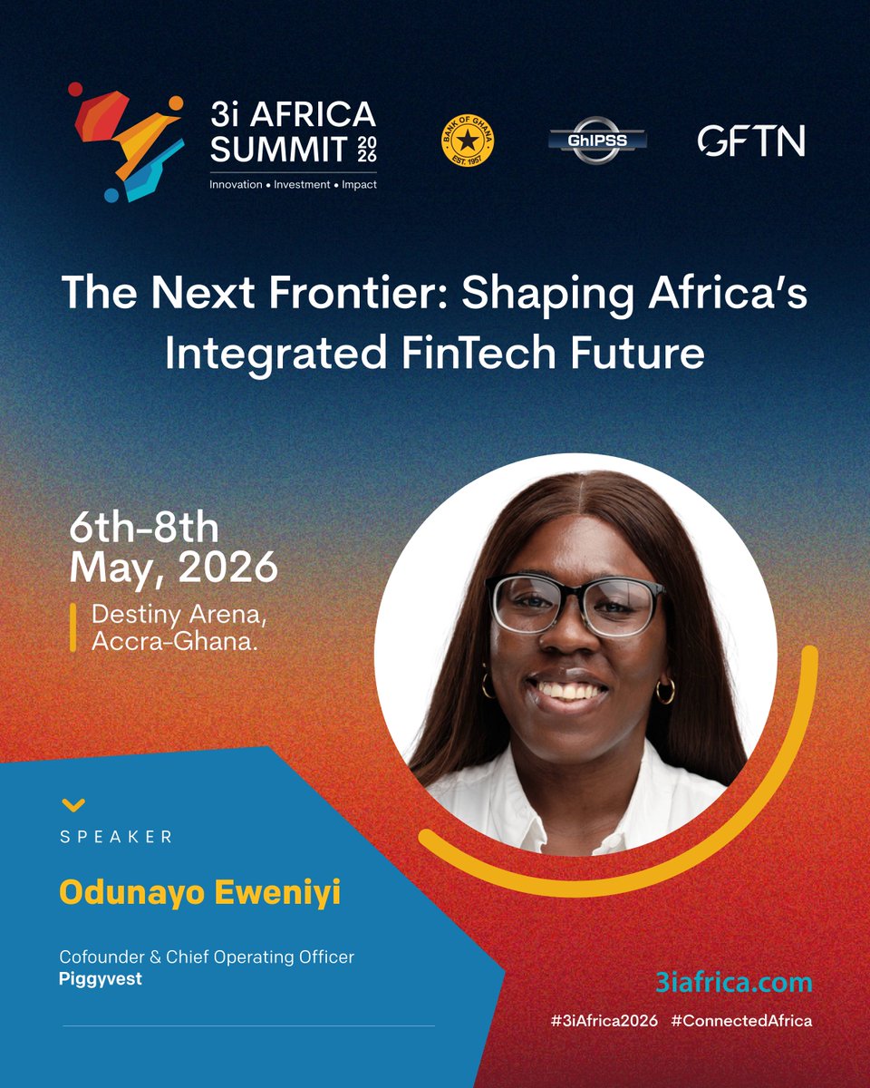 kwekutech's tweet photo. what happens when you put the COO of @PiggyVestBiz, the CEO of @theFlutterwave, @BinanceAfrica's Head of Legal, and the CEO of MobileMoney Fintech in the same room?

industry-changing decisions.
breakthroughs that no single company could reach alone.
solutions to problems each of them has been bumping into from different sides of the same wall.

that is exactly what the @3iafricasummit 2026 is architecting. Accra. Destiny Arena. May 6-8.

the people building Africa's financial future are converging. 🌍