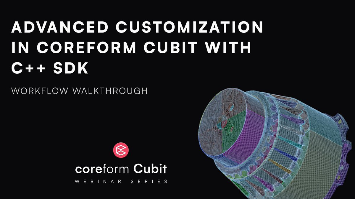 TheCoreform's tweet photo. On Friday, we hosted a webinar on advanced customization in Coreform Cubit using the C++ SDK. Learn how to extend Cubit with custom GUI tools, menu bars, command panels, Qt, CMake, and SDK workflows.

Watch: https://t.co/hTrOjknnoX

#CoreformCubit #CAE https://t.co/CWp2x6IuPo