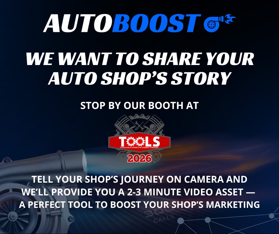 getautoboost's tweet photo. Attending TOOLS 2026 this weekend? We’re looking for shop owners in attendance to stop by our booth and share their stories on camera.
We’ll produce a 2–3 minute video highlighting your shop, which you can use across your digital marketing.
We’re excited to connect with you. https://t.co/vd37aTVDL7