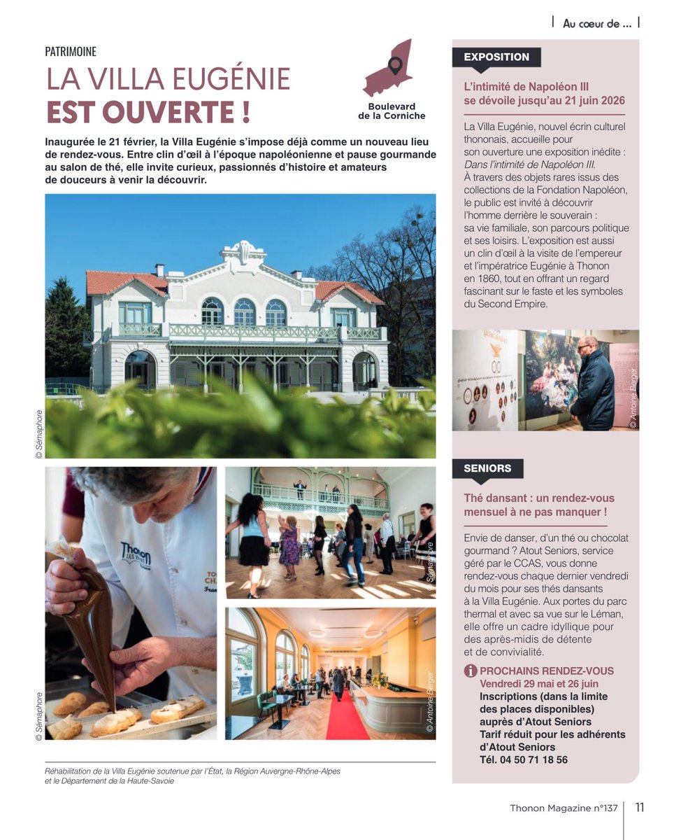 NNews47697's tweet image. 🗞️Presse : Thonon les Bains - Thonon Magazine - La villa Eugenie est ouverte - Dans l’intimité de Napoléon III 

📘Nº 137
📅Mai/Juin 2026

#napoleoniii #inauguration #thononlesbains #imperatriceeugenie #expostion