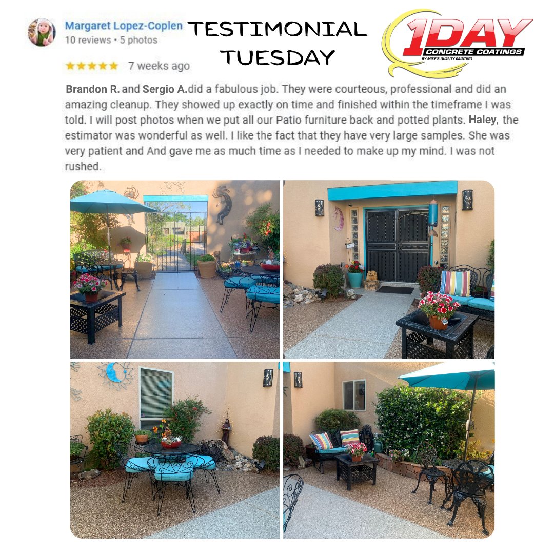 1dayconcrete's tweet photo. Testimonial Tuesday👍

Thank you for sharing your experience with us! 
Every time you leave a review and name our employees, they are awarded extra PTO, so please leave your review today!🥳 https://t.co/1F5OX2eJPu