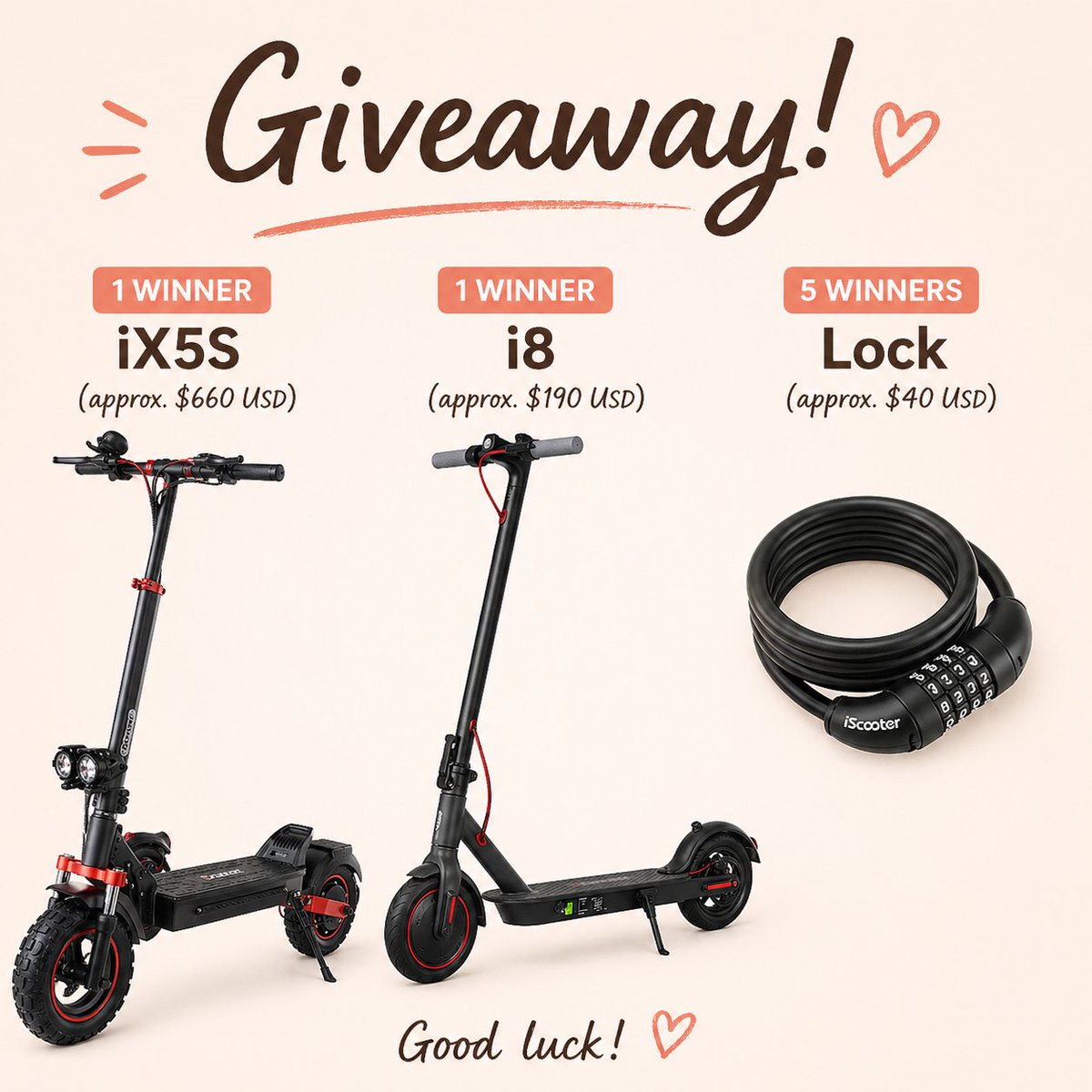 SweepsAdvantage's tweet image. 💖 Win a FREE electric scooter or lock! 7 winners!
Comment RIDE and then enter via the link in the first comment.

#giveaway #sweepstakes #entertowin #sweepstakesadvantage

Sweepstakes Advantage is not the sponsor. We are a directory of sweepstakes.