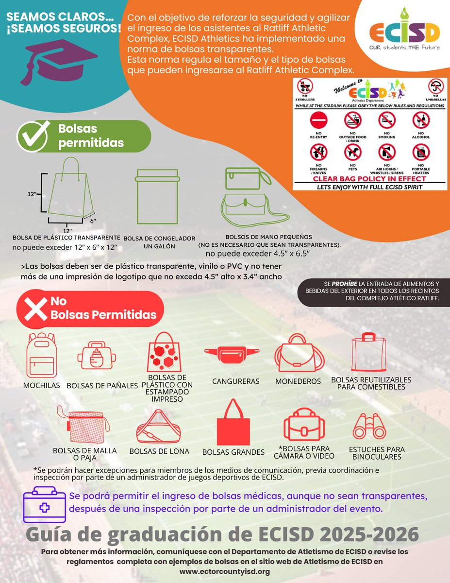 ECISDAthletics's tweet photo. As we approach graduation season, excitement is in the air! 🎓 We’re looking forward to celebrating the amazing Class of 2026 and their families. To make the day seamless and enjoyable, please review our Ratliff Stadium Graduation guidelines. Let’s make it unforgettable! https://t.co/GWbNdsY5BZ