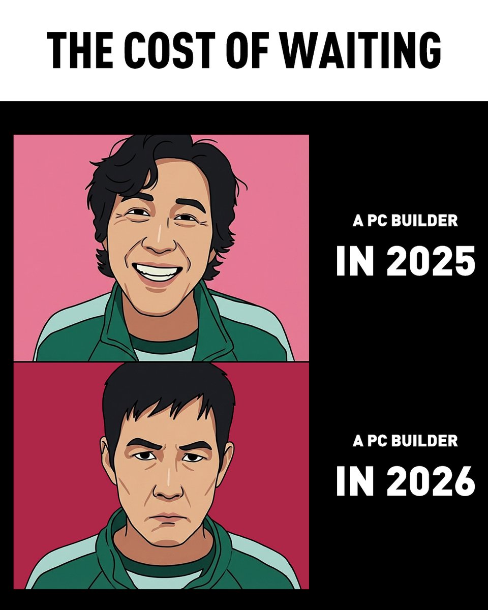 GeILMemory's tweet image. Never thought a PC build with the same specs
would cost more after a year instead of less...

#meme #memesdaily #lol #humor #funny  #PCHardware #pcbuild #custompc #gamingsetups #pcgamer #systembuild