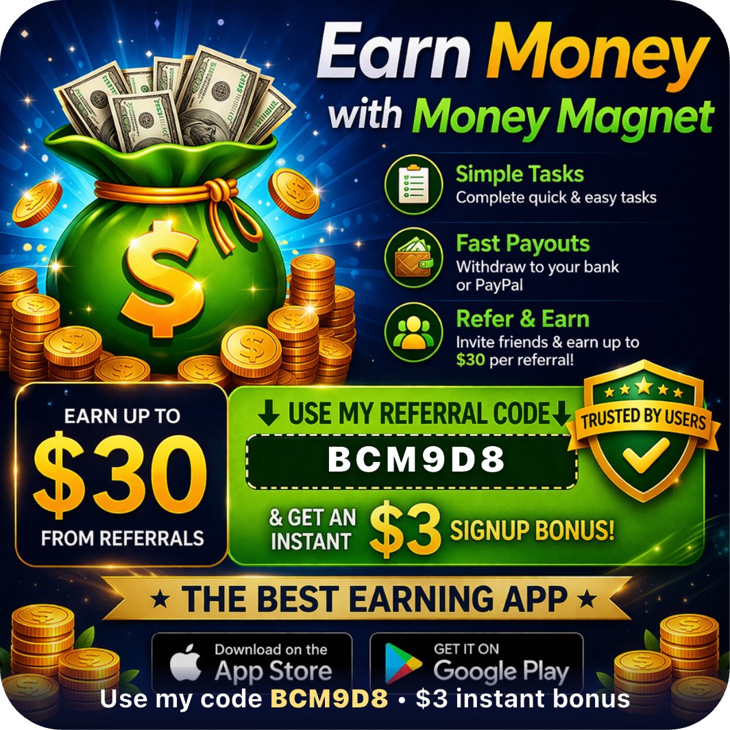 DewarronP's tweet photo. Use my code BCM9D8 to get $3 instant signup bonus on Money Magnet Money Earning.

Complete simple tasks and earn up to $30.

Download now:
https://t.co/LC1ZFDmRIy https://t.co/bgcyFfjxMb