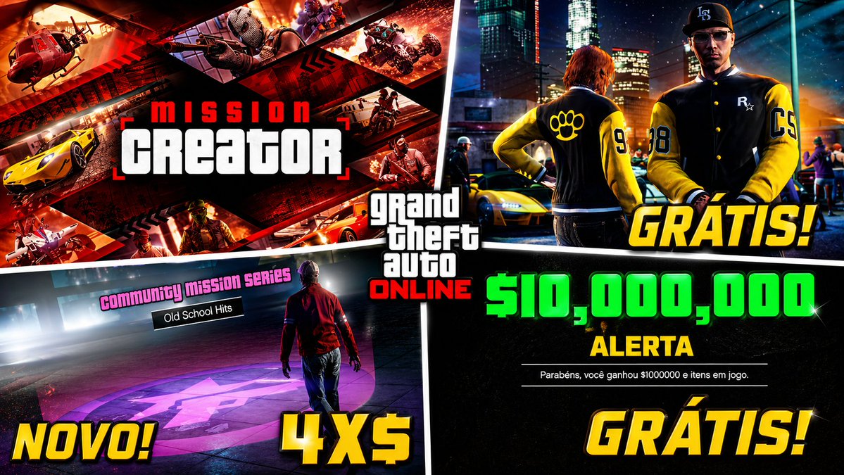 Salve BRO, NOVA ATUALIZAÇÃO ÉPICA! $10.000.000 GRÁTIS, JAQUETA VARSITY DA ROCKSTAR DE GRAÇA E 4X MAIS DINHEIRO! youtube.com/watch?v=e2XaZe… #gta5 #gtaonline