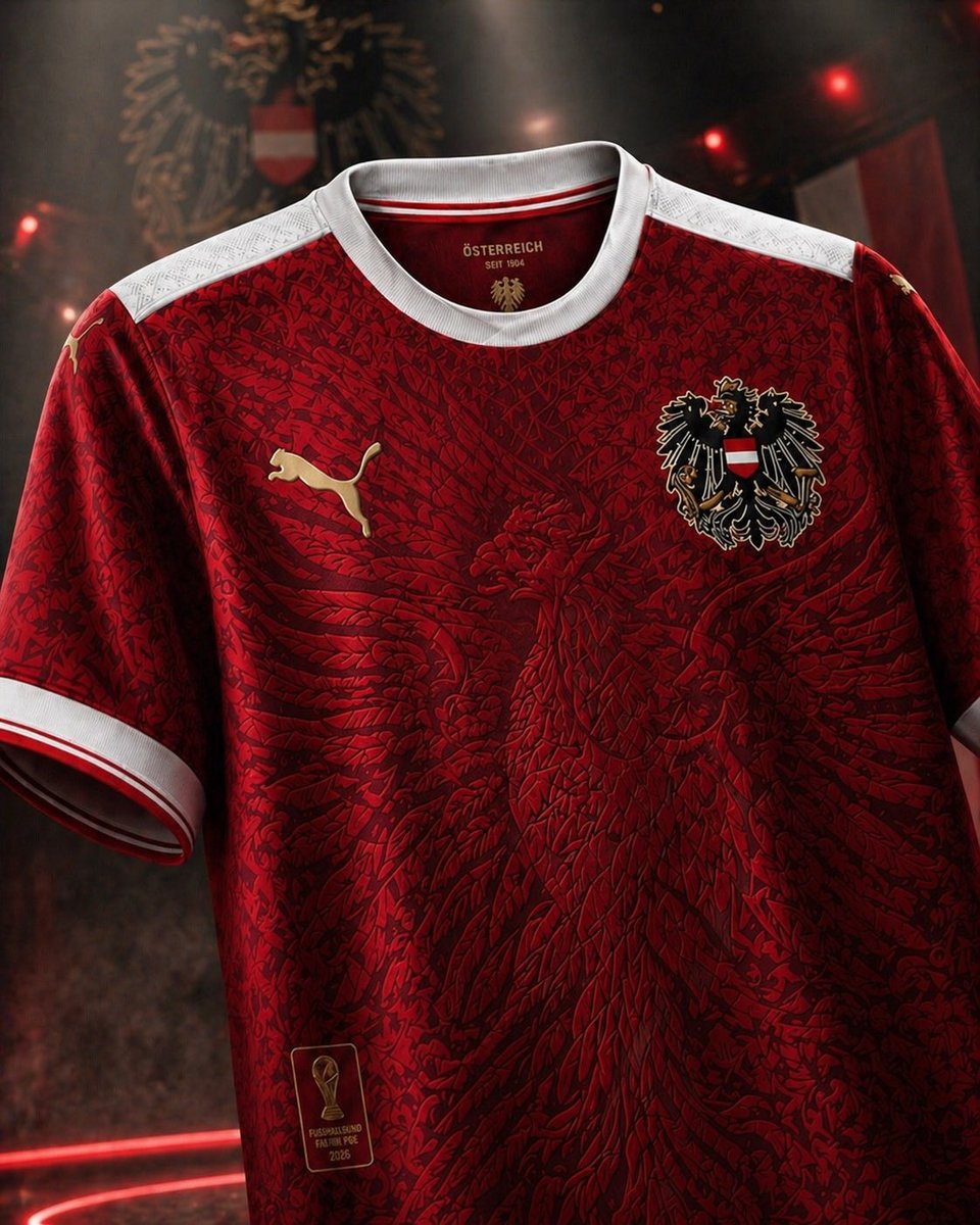 patrickrakic's tweet photo. Mein Entwurf für ein Österreich WM-Trikot 2026. 🇦🇹

Nach 28 Jahren zurück auf der Weltbühne sollte ein Trikot Geschichte, Stolz und Identität ausstrahlen.

Bundesadler. Rot-Weiß-Rot. Details mit Bedeutung.

#ÖFB #GemeinsamÖSTERREICH #wm2026 #Österreich #Immerwiederösterreich https://t.co/fjLNn10srb