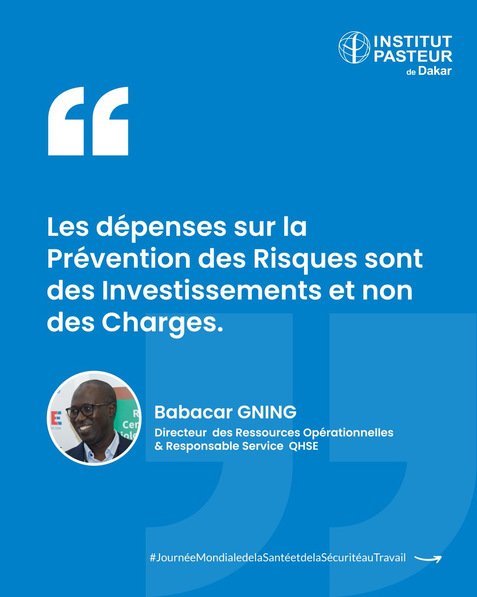 PasteurDakar's tweet photo. À l'occasion de la Journée mondiale de la Sécurité et de la Santé au travail, nos experts de l’IPD partagent leurs recommandations concrètes pour renforcer la sécurité et la santé au travail. Découvrez leurs citations percutantes ci-dessous. 
Et vous, quelle est votre priorité SST aujourd’hui ? 
Dites-le nous en commentaire. 

#JournéeMondialeSST #SantéEtSécuritéAuTravail #SafeWork #PasteurDakar