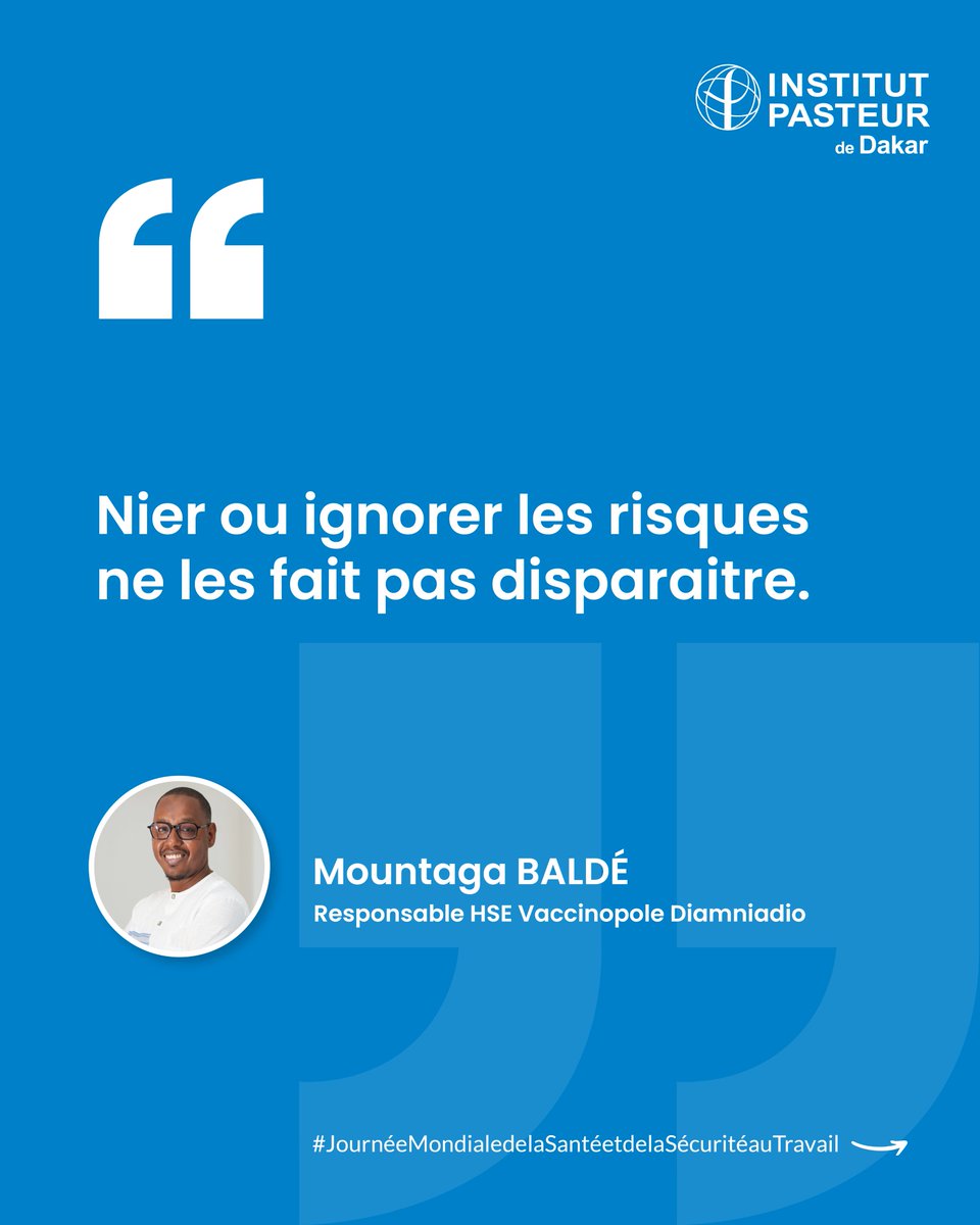 PasteurDakar's tweet photo. À l'occasion de la Journée mondiale de la Sécurité et de la Santé au travail, nos experts de l’IPD partagent leurs recommandations concrètes pour renforcer la sécurité et la santé au travail. Découvrez leurs citations percutantes ci-dessous. 
Et vous, quelle est votre priorité SST aujourd’hui ? 
Dites-le nous en commentaire. 

#JournéeMondialeSST #SantéEtSécuritéAuTravail #SafeWork #PasteurDakar