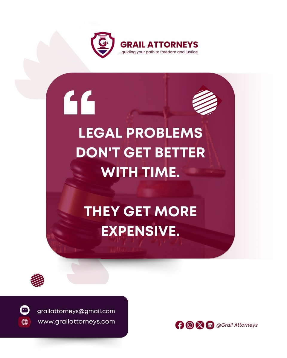 GrailAttorneys's tweet photo. A ₦2m contract dispute became a ₦10m nightmare because the client waited.

Legal problems do not disappear, they grow into bigger claims, frozen accounts, damaged relationships, and higher costs.

1/2 https://t.co/tfXTF0MUBk