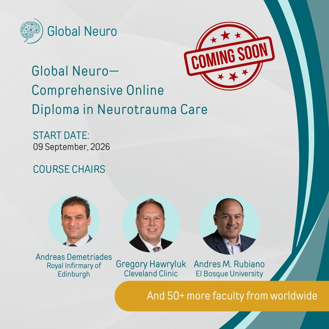 GlobalNeuroOrg's tweet photo. 🧠Train deeper. Think global. Get certified.
10 modules • 60+ expert lectures 
From epidemiology to surgery, critical care &amp; new TBI classifications
🎓 Global Neuro Online Diploma in Neurotrauma Care
📅 Starts 9 Sept 2026
Link: https://t.co/ZtikO5wKIF
#GlobalNeuro https://t.co/3q222c96UY