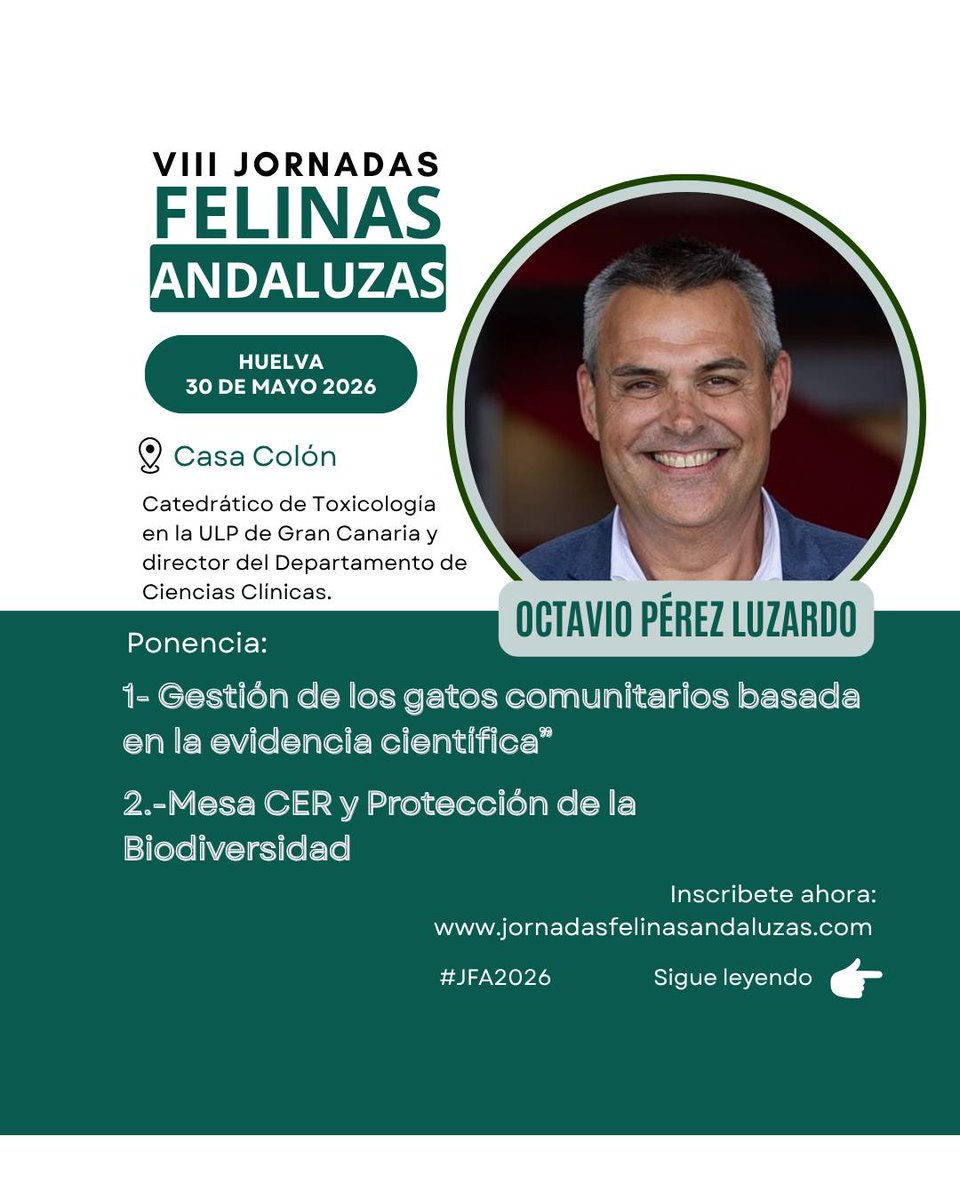 El_Gato_Paco's tweet photo. El próximo 30 de mayo, #Huelva acogerá las VIII Jornadas Felinas Andaluzas 😺 organizadas por
@FdCATS

➡️https://t.co/eqpEzg8eVS https://t.co/0FhPTwOGwE