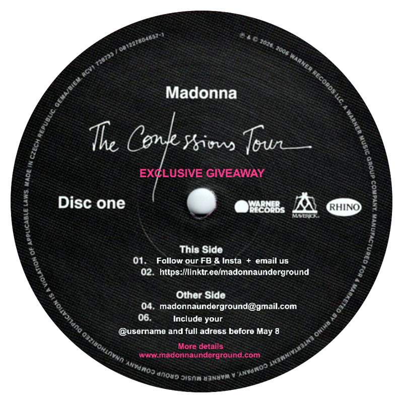 MadonnaUndergr's tweet image. MadonnaUnderground turns 20! Win The Confessions Tour vinyl (RSD exclusive). Follow us, email your full address + @handle before May 8: madonnaunderground@gmail.com
madonnaunderground.com/madonnaundergr…
#Madonna #theconfessionstour #Vinyl #madonnafans