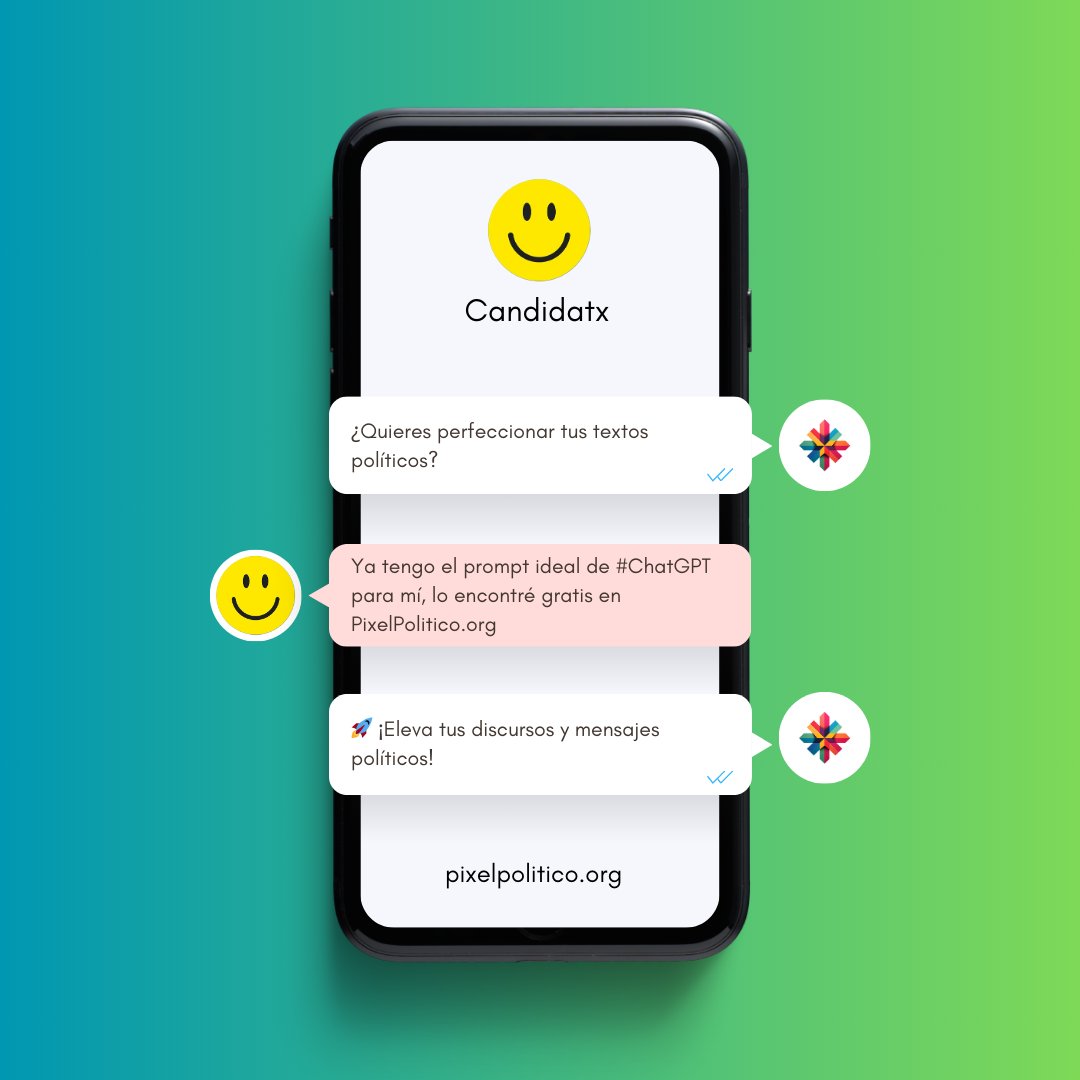 🎉 ¡Atención comunidad política! En PixelPolitico.org regalamos un prompt de #ChatGPT especial para mejorar tus textos políticos. ¡Descúbrelo! 👉 f.mtr.cool/dijndumtth

#RegaloPolítico #MarketingPolítico #PixelPolítico