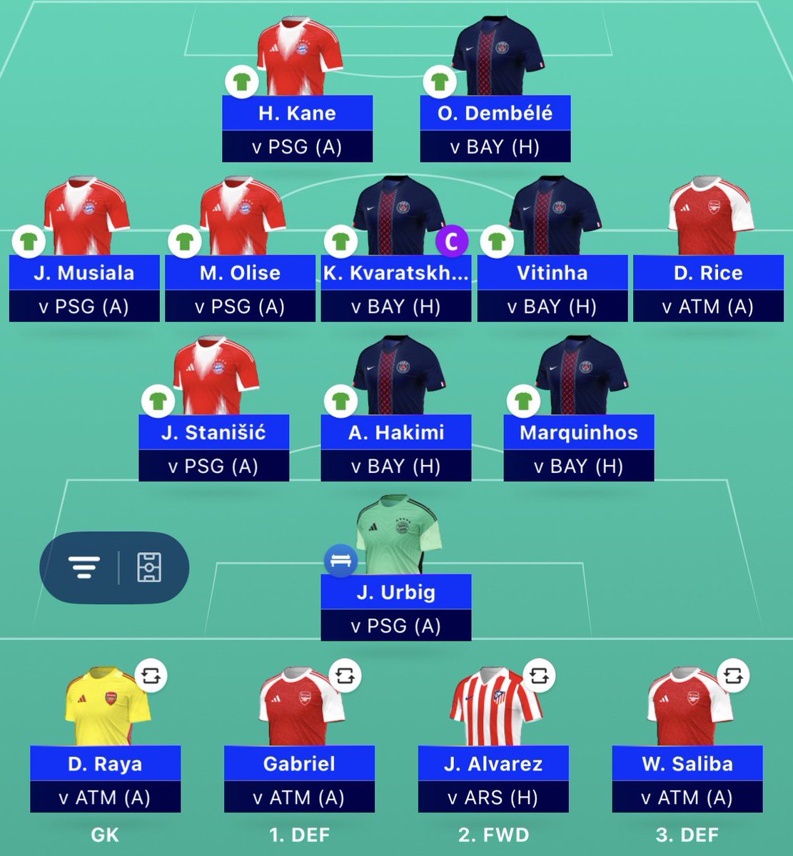 FplRossoneri's tweet photo. #UCLFantasy #MD15 🔒
Kvaradona captain for tonight ✅
9 players tonight 👀
Musiala my differential ✌️⭐️
OR🌎: 1.8K
🇩🇪: 14th
Good luck all ❤️
@ChampionsLeague
#UCLFantasy #MD15 #UCL https://t.co/6OuVdnJXsq