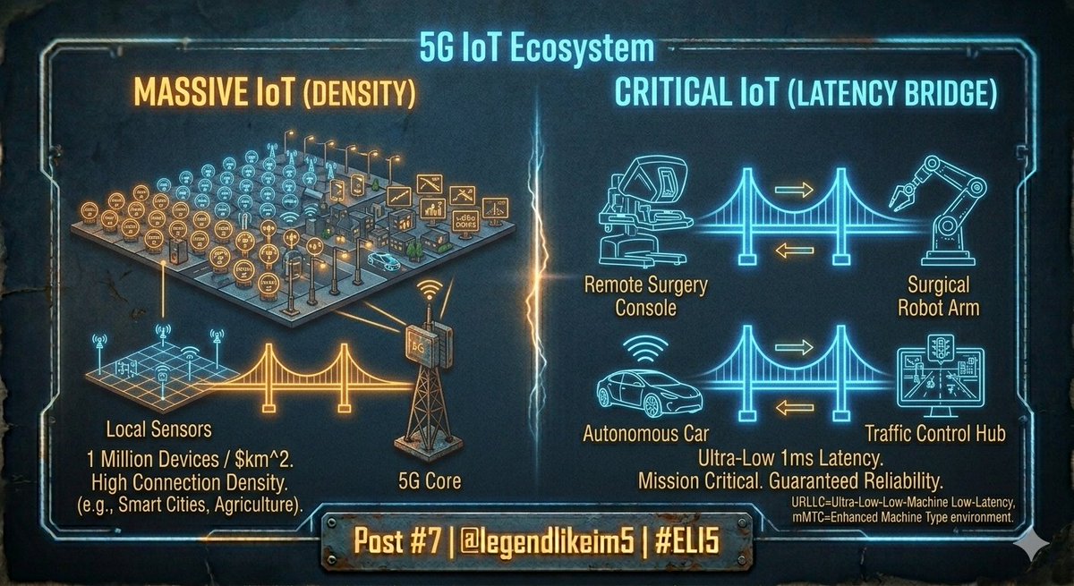 LegendLikeIm5's tweet image. 7. 5G + IoT: The Perfect Partnership

Remember our IoT thread? 5G is the engine that makes it all work.

It allows low-power sensors in fridges, cars, streetlights and factories to stay connected 24/7 without slowing down the network. 🏠
#5G #IoT #SmartCities