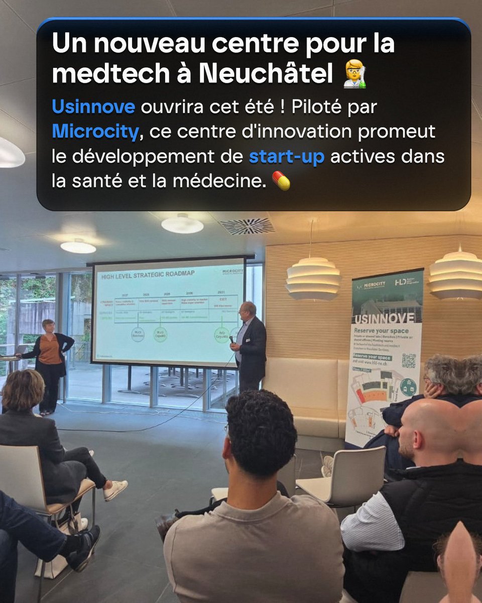 canalalpha's tweet photo. Le géant de la medtech pourrait bien naître à Serrières ! Microcity a présenté son nouveau centre d'innovation, baptisé Usinnove. 🧑‍🔬Stéphane Poggi, directeur de Microcity, nous explique ce qu'on retrouvera dès cet été dans cet espace. Une interview à retrouver sur notre site. https://t.co/5mwIS9zLKp