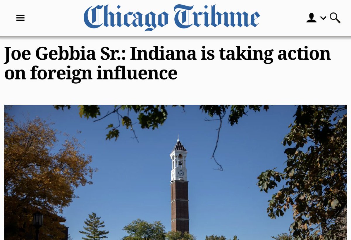 StateShieldUSA's tweet photo. Indiana has shown the nation how to protect citizens from foreign adversaries at the state level.

The state enacted one of the most comprehensive state-level national security laws in the country with bipartisan support.

Our latest on what the new law means in @chicagotribune https://t.co/0dC4dg6b5Q