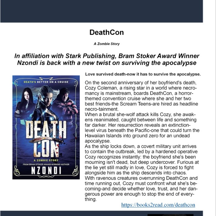 MPSmithAuthor's tweet image. New Release by Nzondi -- Death Con 
view.publitas.com/mpsmith-publis…
#book #bookblast #bookpromo #greatread #BYNR #NewRelease